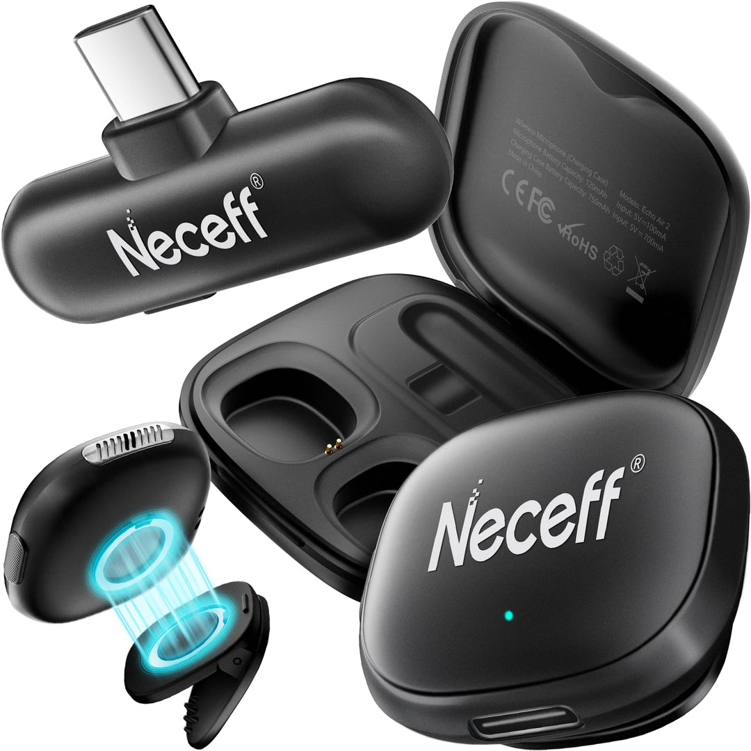 Mini Kabelloses Mikrofon, Wireless Lavalier Mic mit 48kHz/24Bit Hi-Fi Audio, 32H Dauer, 200m Reichwe