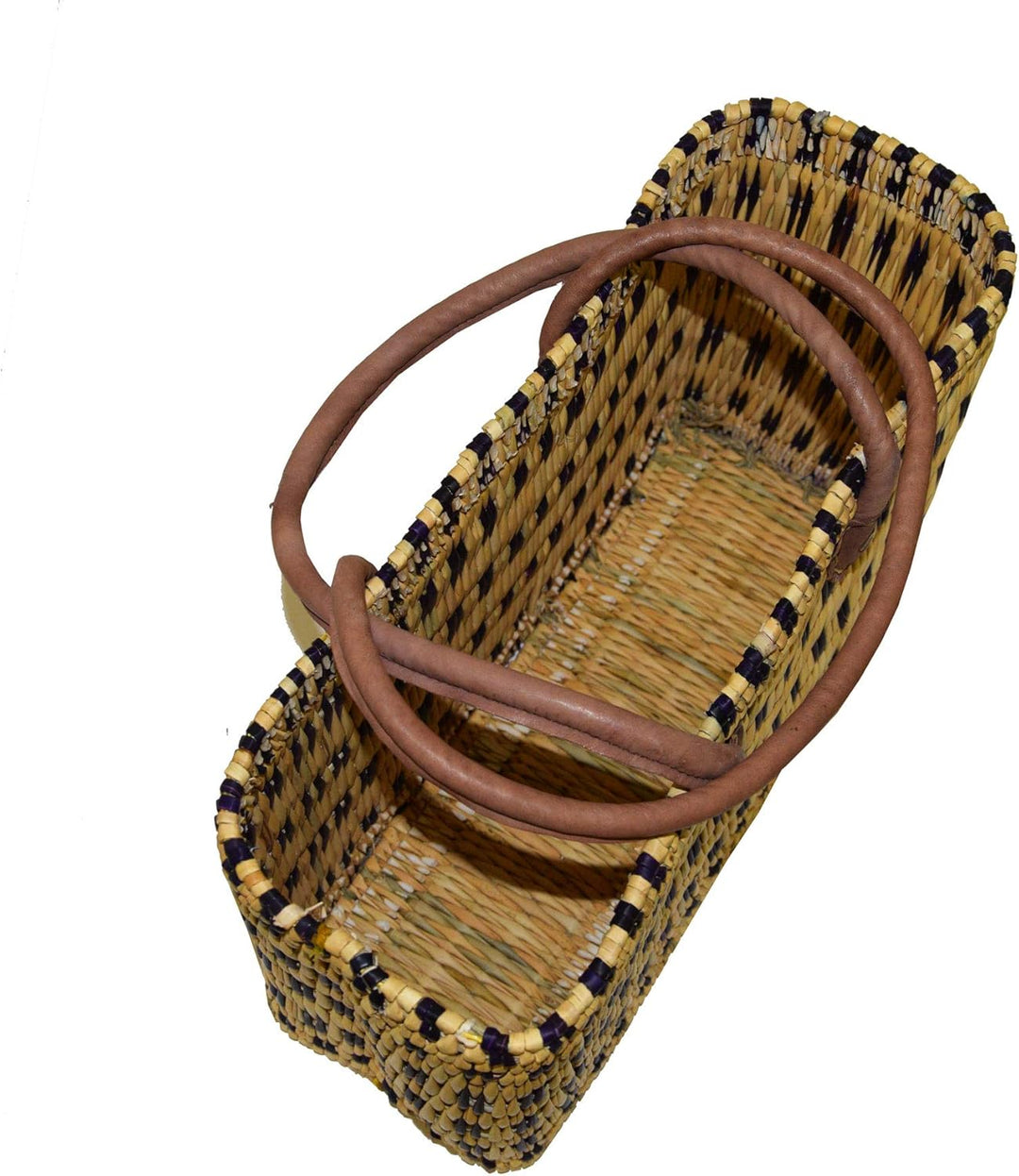 Einkaufskorb aus Seegras I geflochtene Tasche mit Ledergriff I mittlere Grösse mit langem Griff I bl