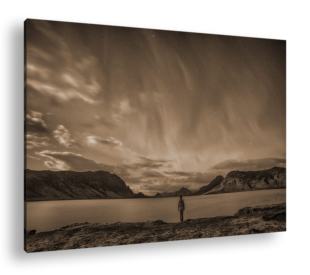 deyoli mystische Nordlichter am Abendhimmel Effekt: Sepia, Format: 120x80 als Leinwandbild, Motiv fe