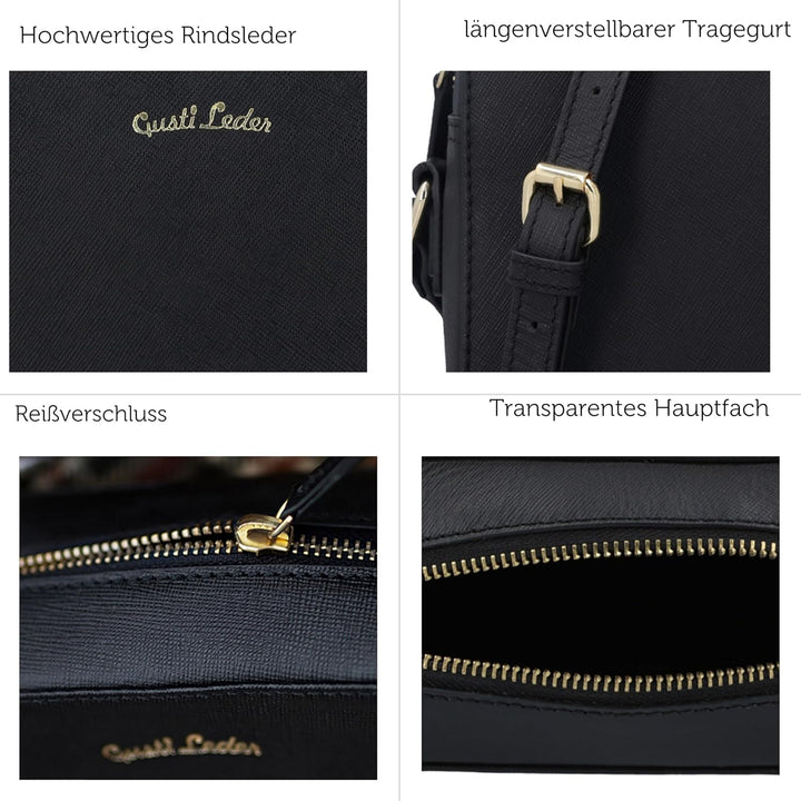 Gusti Umhängetasche Leder - Almina Damen Handtasche Schultertasche Crossbody bag Ledertasche Vintage