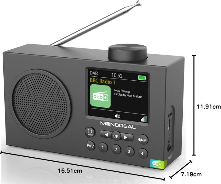 DAB Radio mit Bluetooth, DAB Plus Radio mit 3" Grosses TFT Display, Rechargeable Dab+ Radio Klein, K