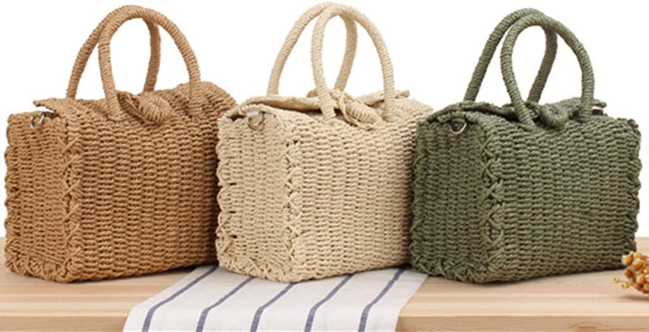 H.S.G.K Stroh Crossbody Tasche Frauen Weave Schultertasche Quadratisch Sommer Strand Handtaschen Boh