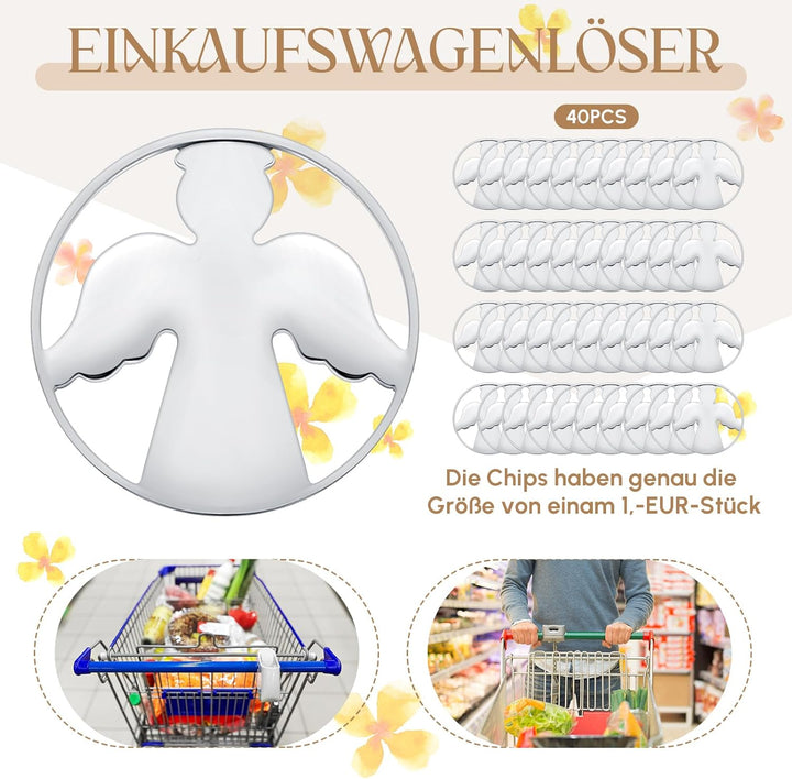 40 Stück Einkaufswagenchips Kommunion Edelstähle Einkaufschips Hochzeit Schutzengel Einkaufswagen En