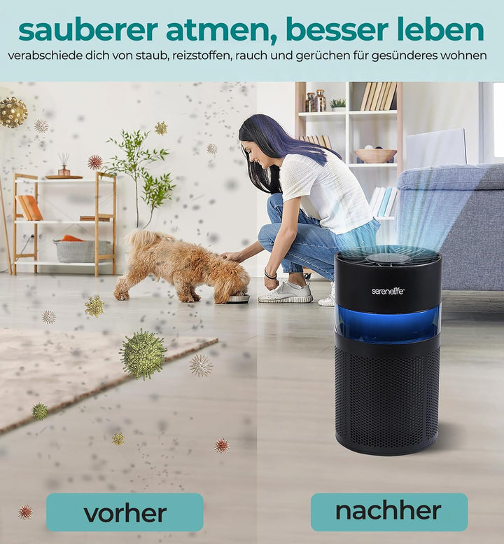 SereneLife Luftreiniger- HEPA 13 Filter für Zuhause, Luftfilter Allergiker mit Aromatherapy- gegen 9