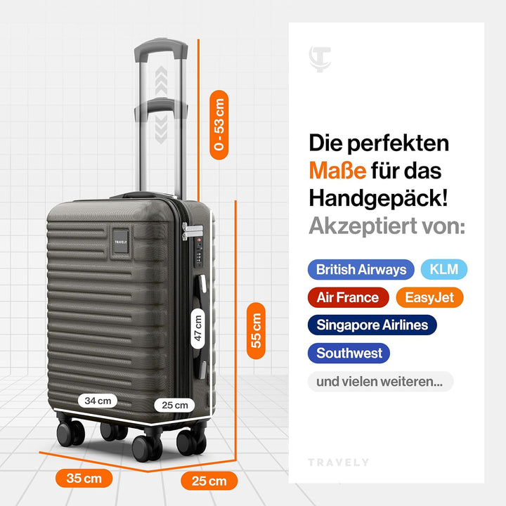 Travely Premium Handgepäck Koffer 55x35x25cm - passend für Air France, KLM und co. I 36L Handgepäck