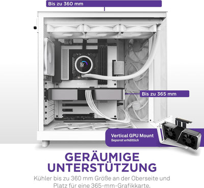 NZXT H6 Flow | CC-H61FW-01 | Kompaktes Mid-Tower Gehäuse mit zwei Kammern | Glaspaneele mit Panorama