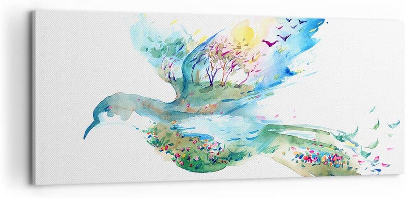 Panorama Bilder auf Leinwand 100x40cm Leinwandbild Abstraktion Vogel Natur Bewegung Gross Wanddeko B