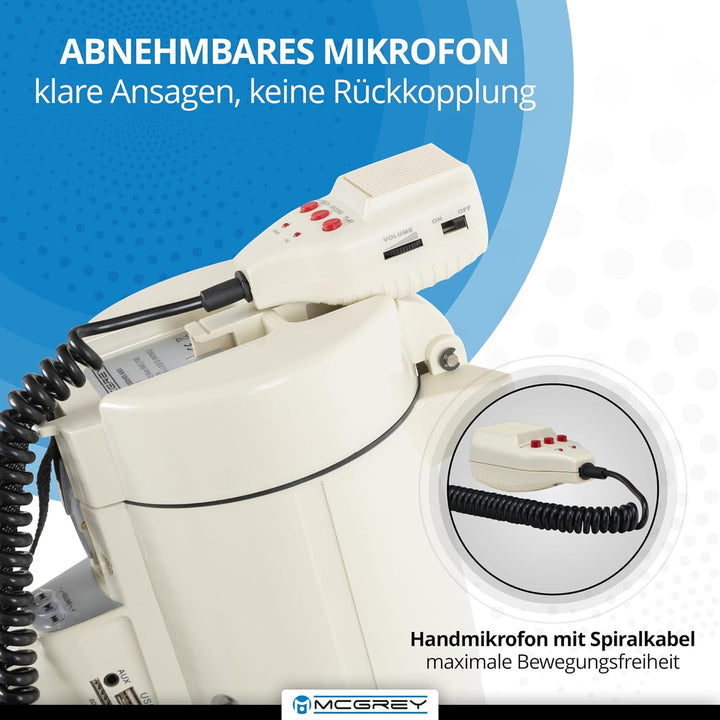 McGrey MP-2000HRS MkII Megaphon - Reichweite: 1500 m bis max. 2400 m auf freiem Feld - Funktionen: S