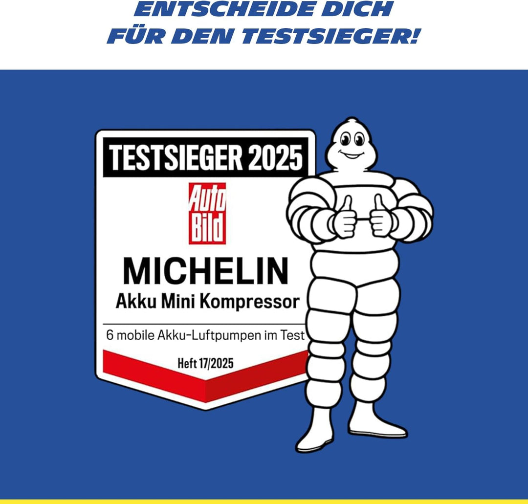 MICHELIN elektrische Fahrradpumpe | Luftpumpe | Akku Mini Kompressor mit LED Licht | 10 Bar/ 150 PSI