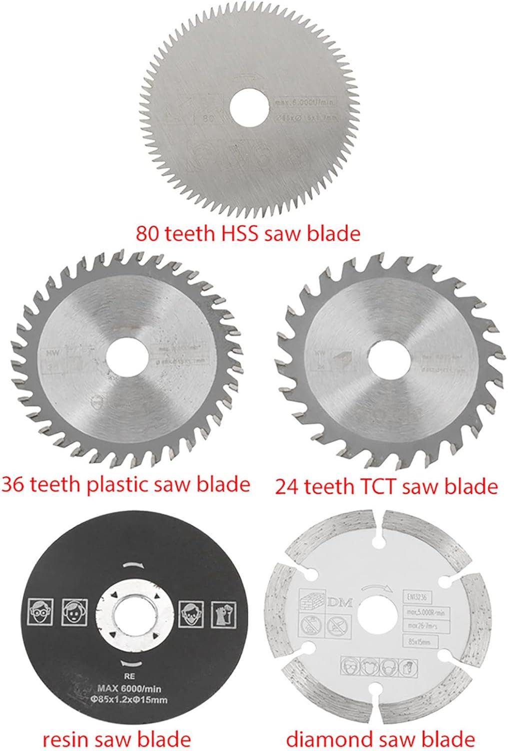 5 Stück 85 mm Hartmetall Sägeblatt, Innendurchmesser 15 mm Mini Hartmetall Kreissägeblatt für Schnei