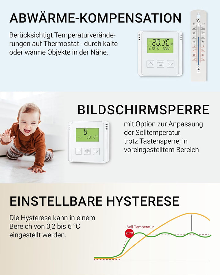 ELEKTROBOCK BT731 Funk-Raumthermostat mit Empfänger - Standfuss - Reichweite bis 35 m - Für elektris