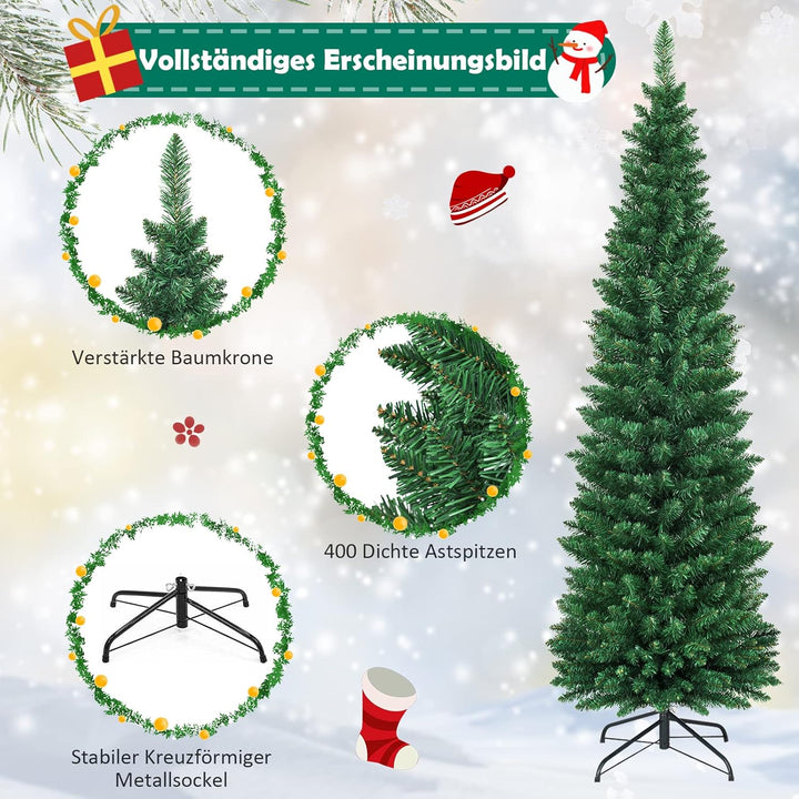 COSTWAY 150/180/210/240cm Bleistift Weihnachtsbaum, künstlicher Tannenbaum mit Metallständer, Christ
