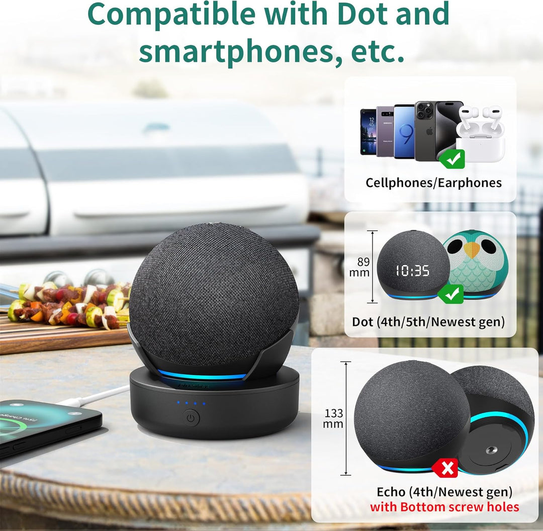 Akku für Dot 5. Generation - 10000mAh Tragbare Ladestation Batterie Zubehör Kabellos Akkustation mit