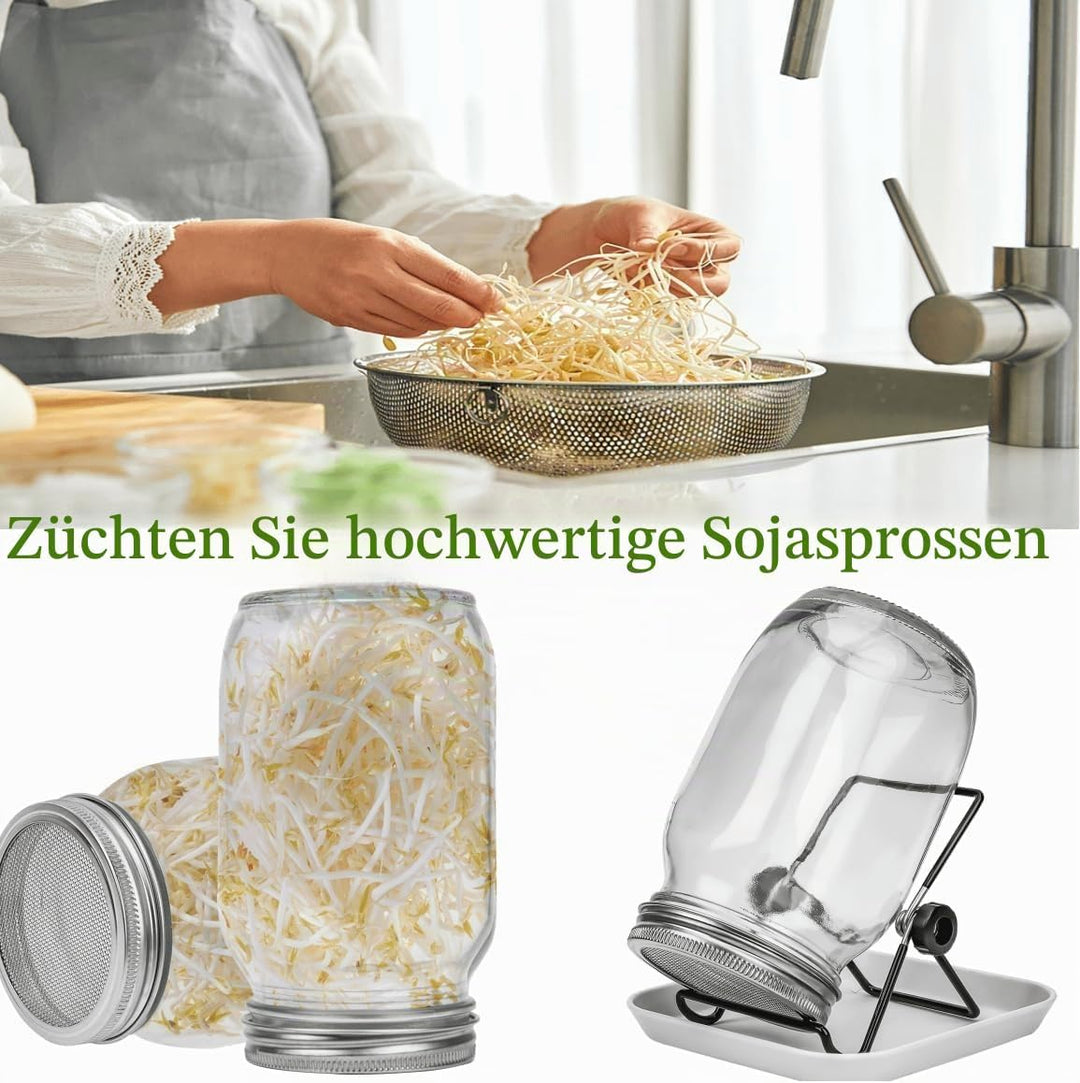 Deefongo 1000 ml Sprossen-Set, 4er Sprouting jar Glas,Keimglas-Set, Weithalsgläser mit abgeschirmten