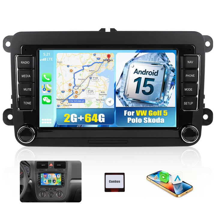 CAMECHO 2G+64G Android 13 Autoradio für VW Golf 5 Polo Skoda mit Navi Carplay Android Auto,7 Zoll Do