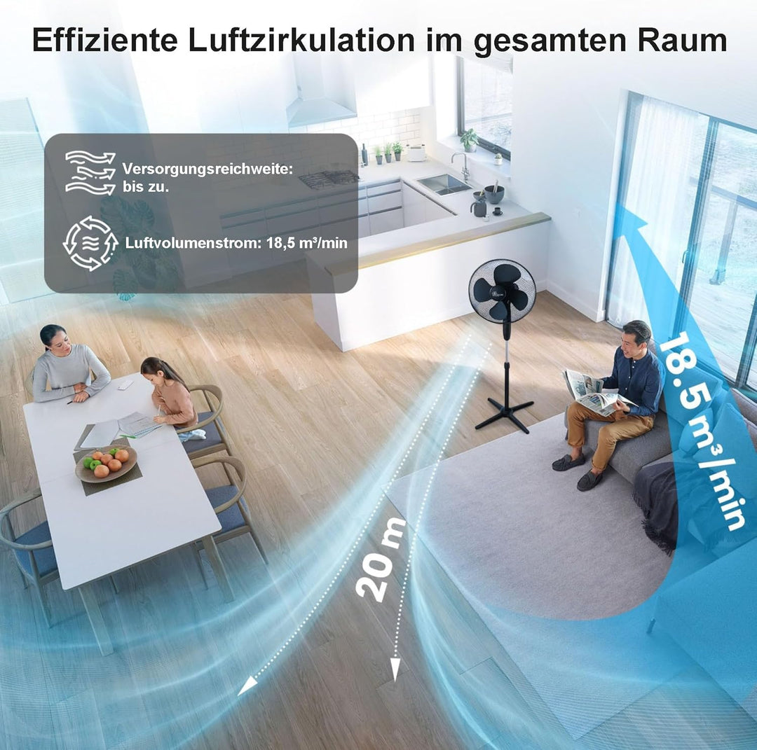 EXTRALINK Standventilator, Ventilator mit 3 Geschwindigkeitsstufen Durchmesser 40 cm Höhenverstellba