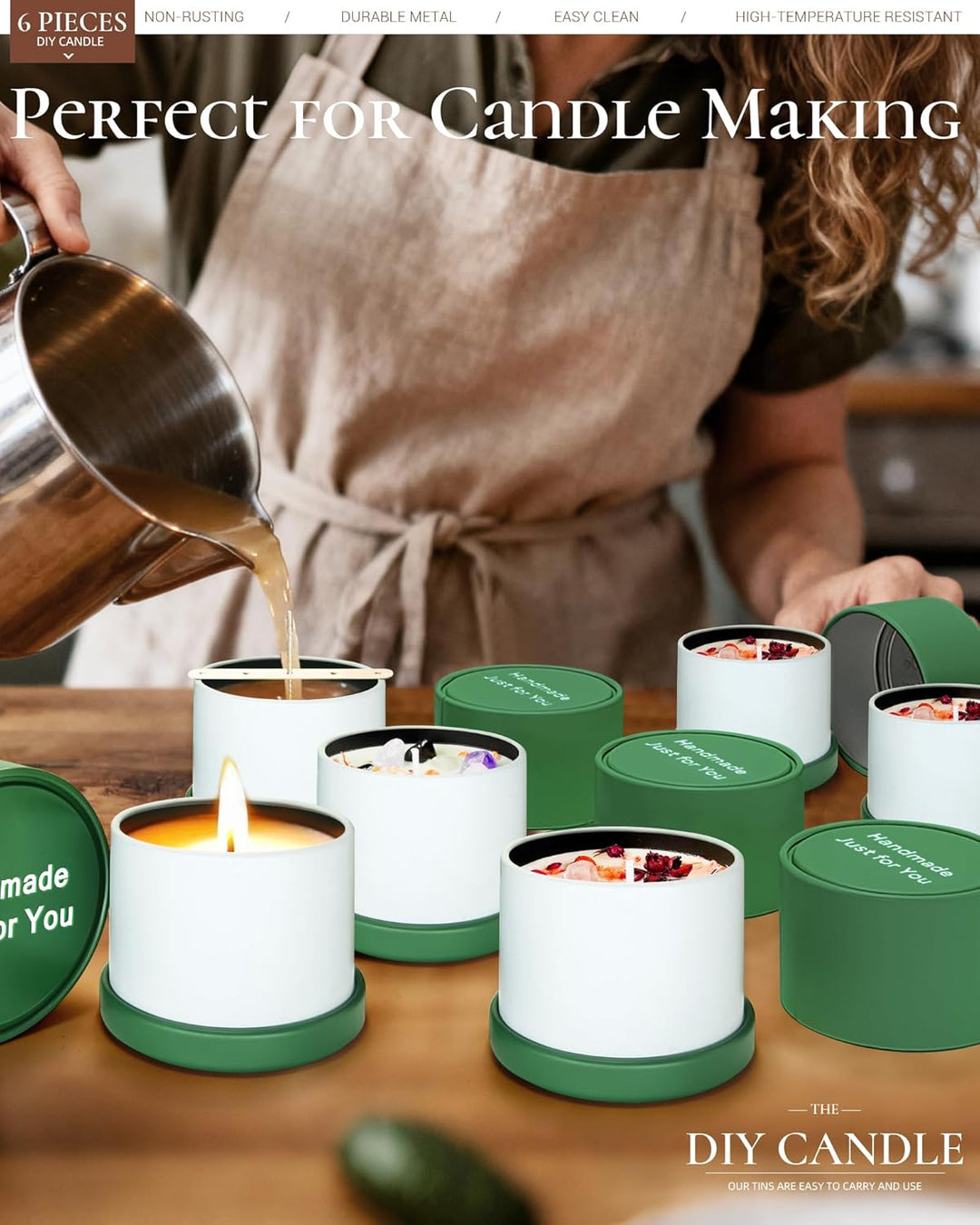 Quikobo 4oz Kerzendosen, 6 Stück Leere Kerzengläser mit Deckel für DIY Kerzenherstellung, Runde Kerz