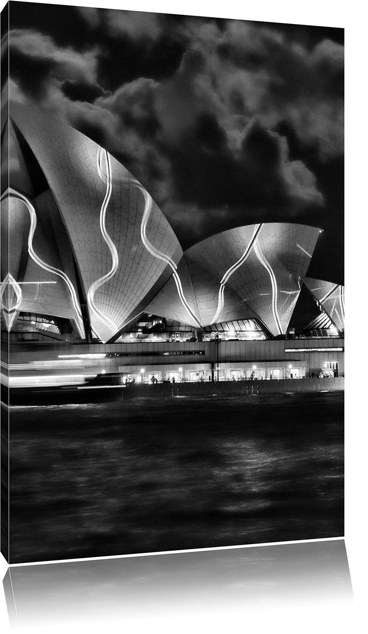 Pixxprint Sydney Opera House Beleuchtung als Leinwandbild/Grösse: 100x70 cm/Wandbild/Kunstdruck/fert
