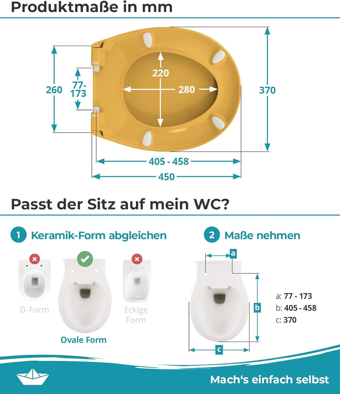 Calmwaters® Premium WC Sitz einfache Montage, Toilettendeckel bis 250 kg, Made in EU, antibakteriell