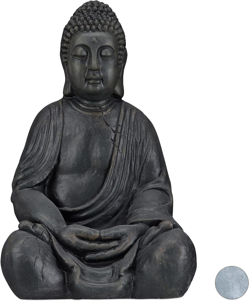 Relaxdays XL Buddha Figur sitzend, 50 cm hoch, Feng Shui, Outdoor, Garten Dekofigur, grosse Zen Budd