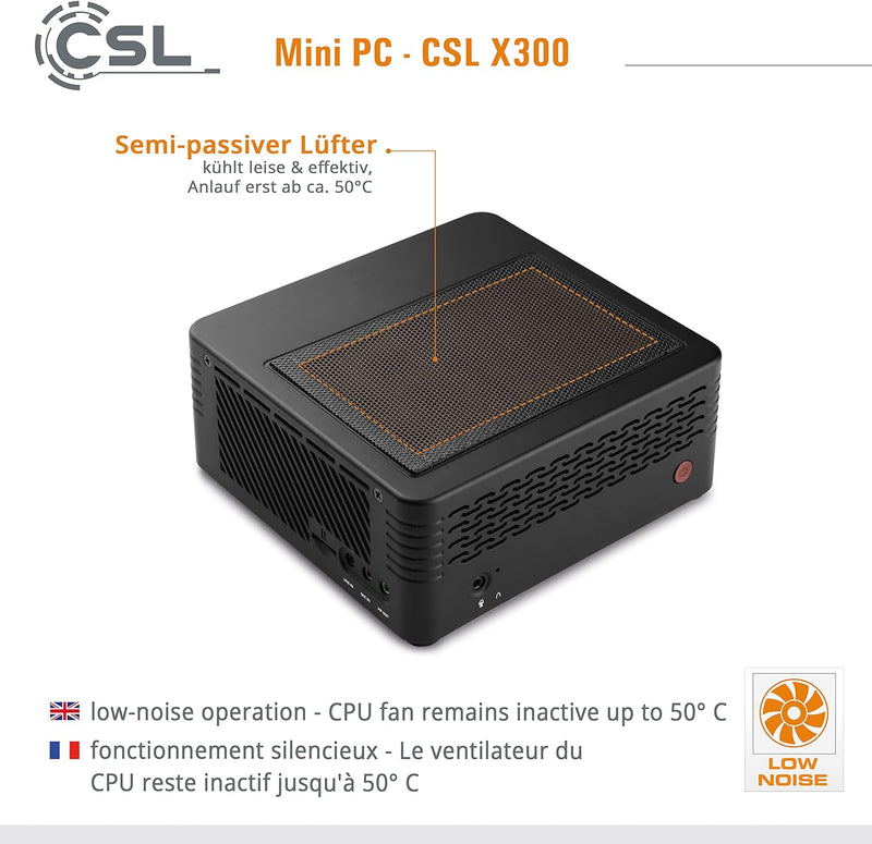 Mini PC CSL X300 Windows 11 Home, AMD Ryzen 5 5600G 6x3900 MHz, 2000 GB M.2 SSD, 32 GB DDR4-RAM, Rad