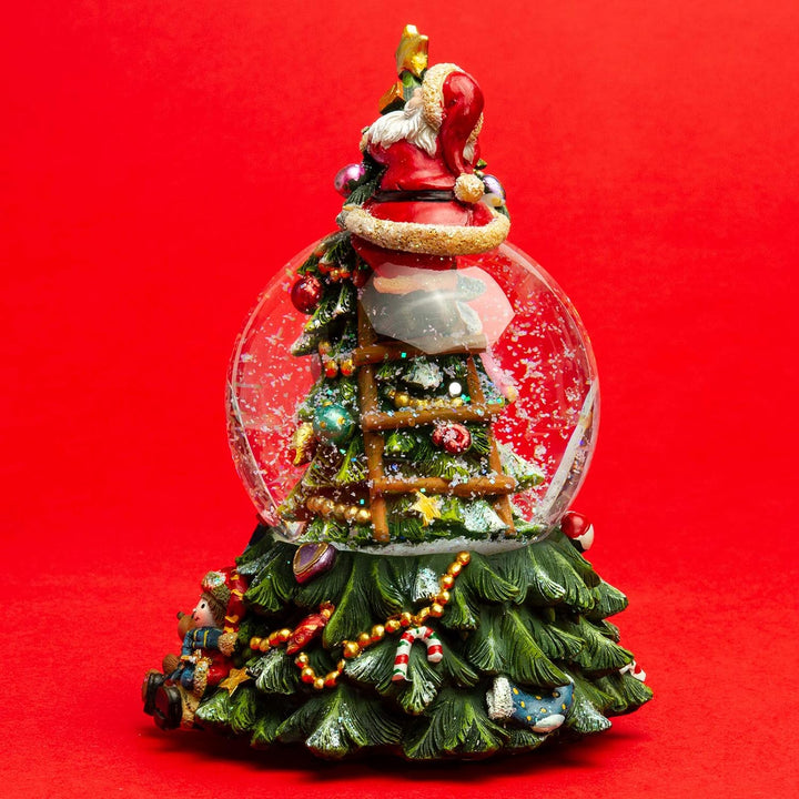SIKORA SK17 Grosse Glas Deko Schneekugel Weihnachtsmann auf dem Weihnachtsbaum D:100mm mit aufziehba