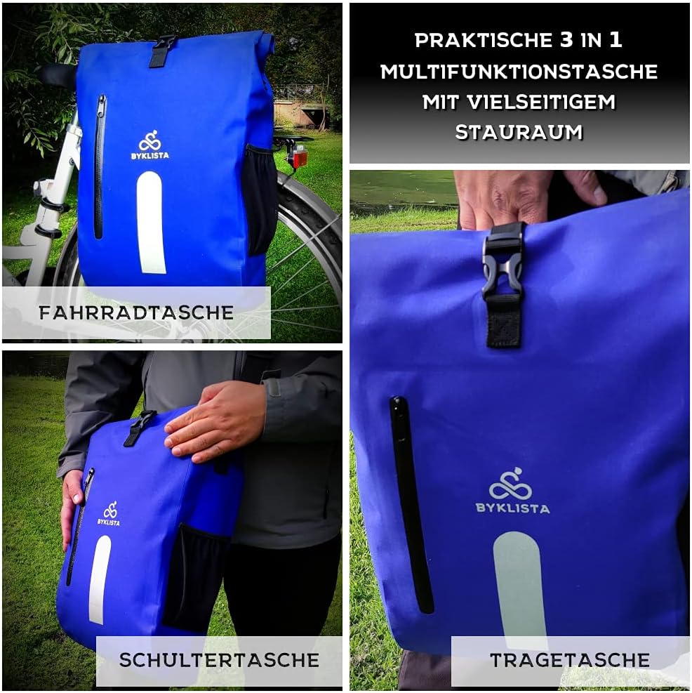 BYKLISTA Fahrradtasche Gepäckträger wasserdicht + Laptopfach – Fahrradtasche Gepäckträgertasche 100%