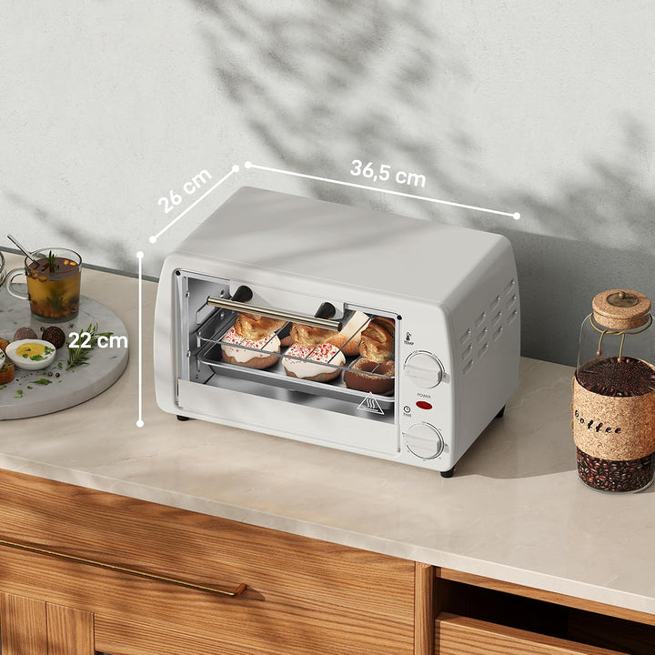HOMCOM Mini Backofen 10 L 750W 100-230℃ 60 Min. Timer mit Backblech, Grillrost und Herausnehmbarer B