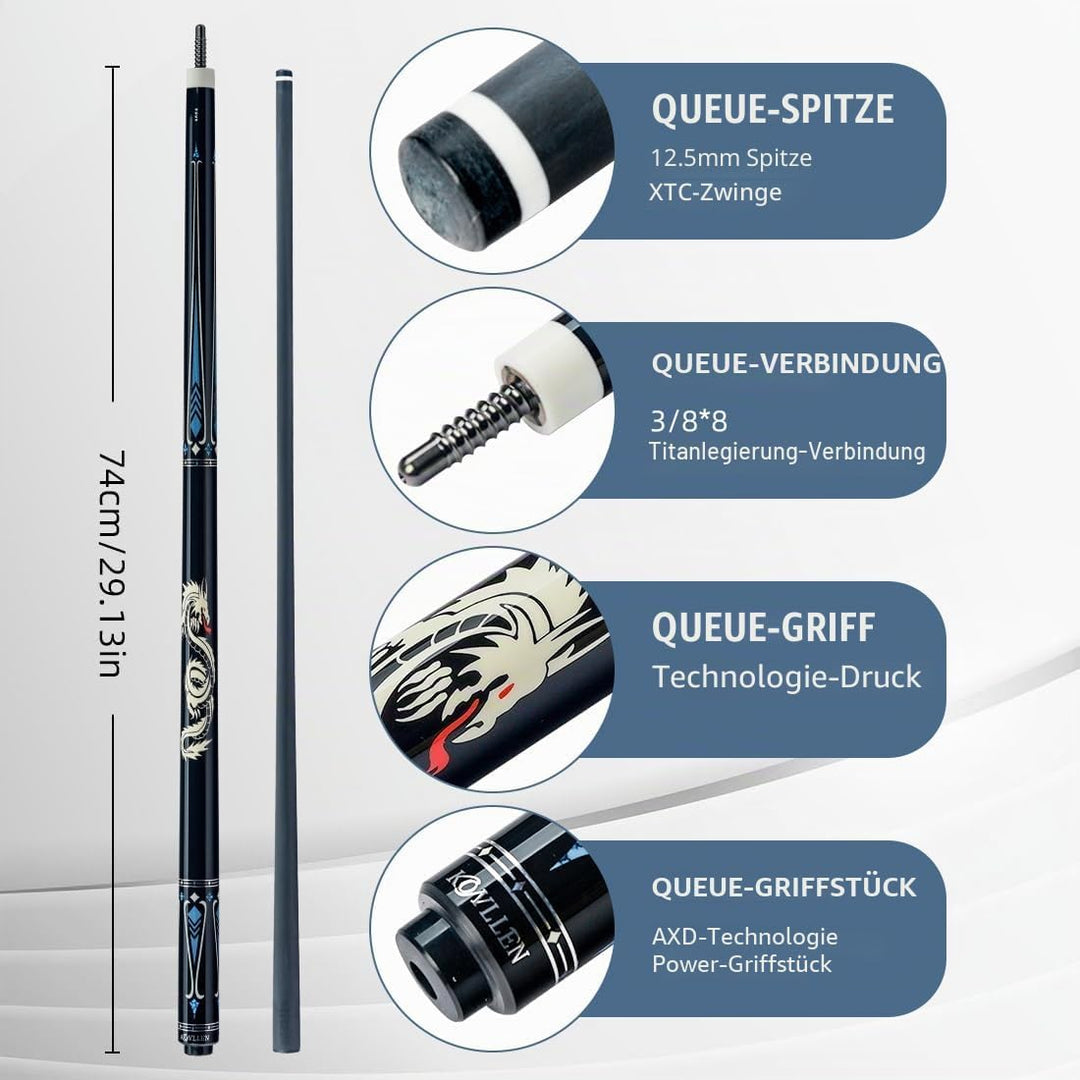 KONLLEN Carbon Fiber Pool Queue Wrapless Dragon Professional (Full Carbon Technology Low Deflection