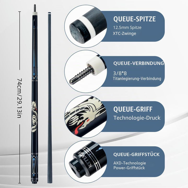 KONLLEN Carbon Fiber Pool Queue Wrapless Dragon Professional (Full Carbon Technology Low Deflection