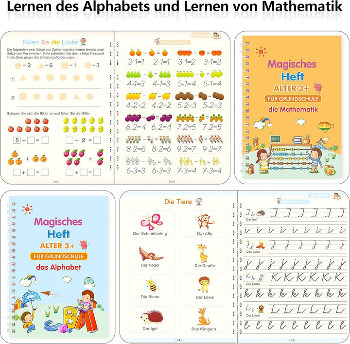 Larcenciel Magische Vorschule Übungshefte, 4 Deutsche Magisches Heft + Magische Kalligraphie Stifte