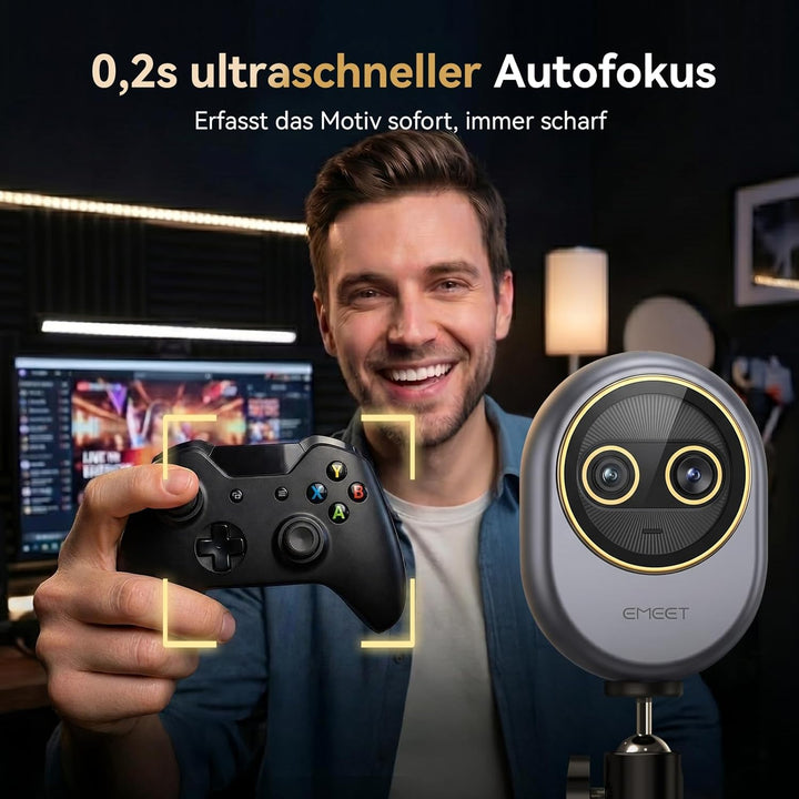 EMEET Piko Dual 4K Webcam mit Fernbedienung, Streaming Kamera mit Dual-Objektiv (Weitwinkel & Tele),