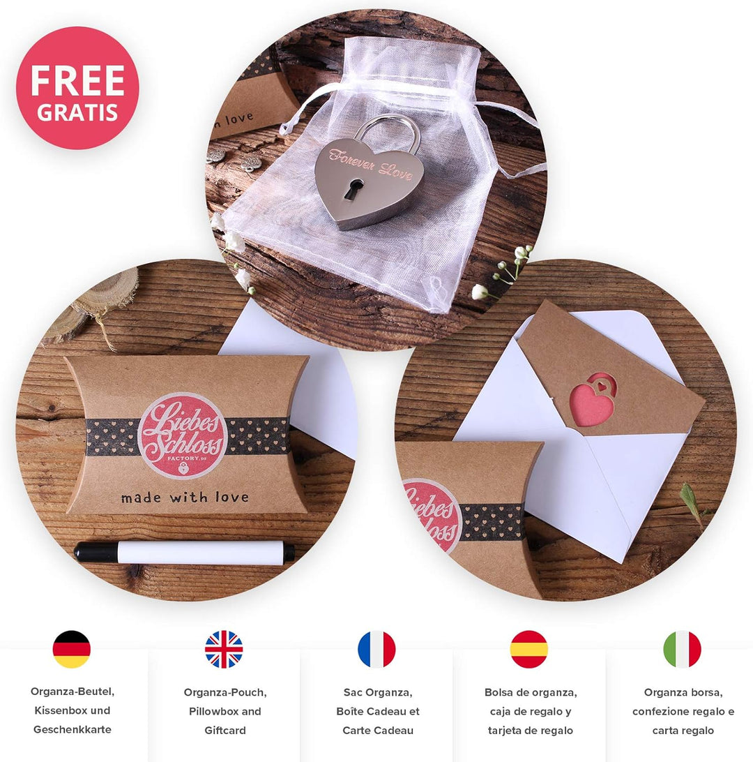 LIEBESSCHLOSS-FACTORY Liebes-Schloss Rot mit Laser-Gravur und Schlüssel, gratis Geschenkbox uvm. Jet