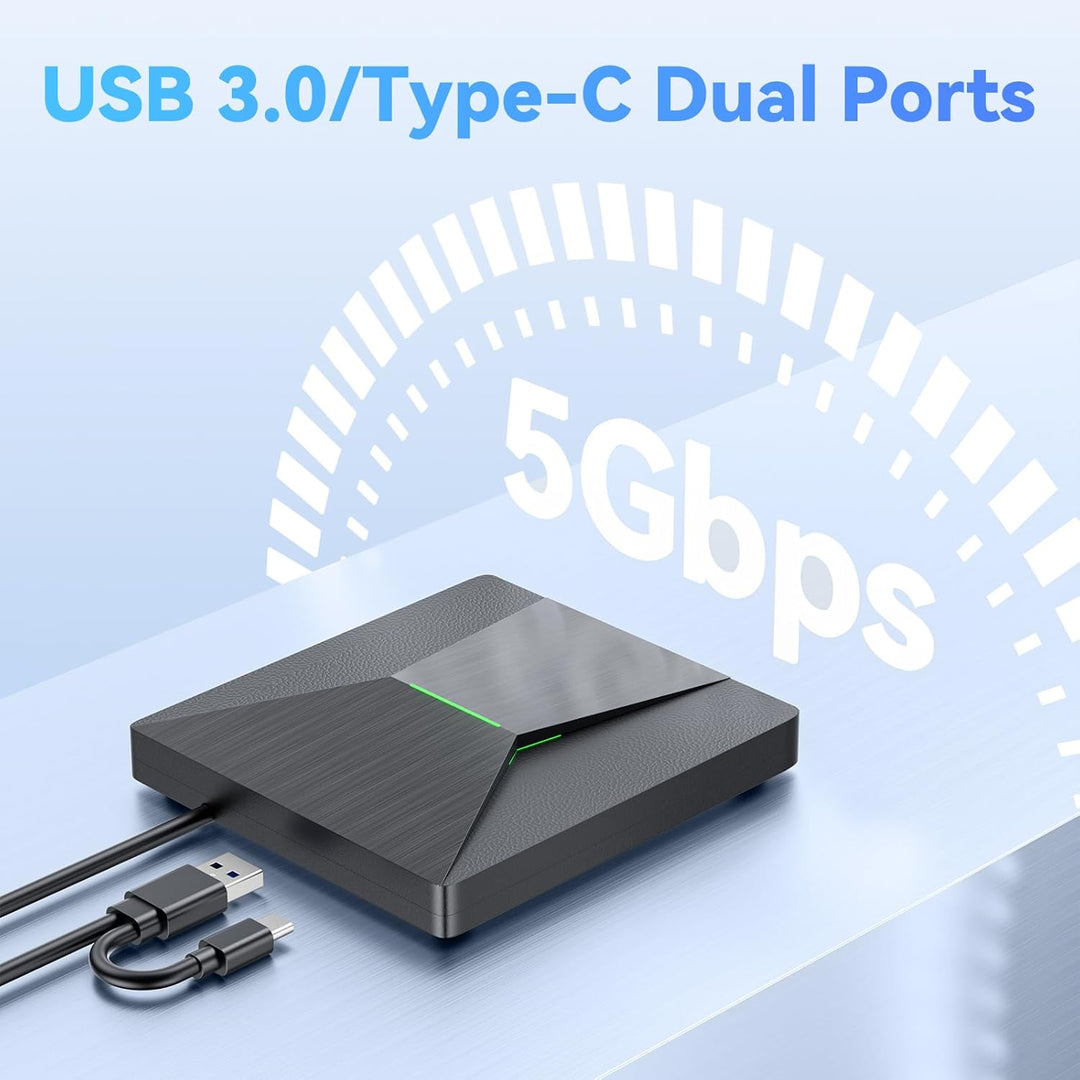 Externes Blu-Ray-DVD-Laufwerk, MthsTec USB 3.0 und Typ-C Blu-Ray-Brenner, DVD-Brenner, 3D Slim Optic
