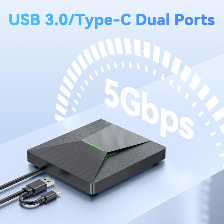 Externes Blu-Ray-DVD-Laufwerk, MthsTec USB 3.0 und Typ-C Blu-Ray-Brenner, DVD-Brenner, 3D Slim Optic