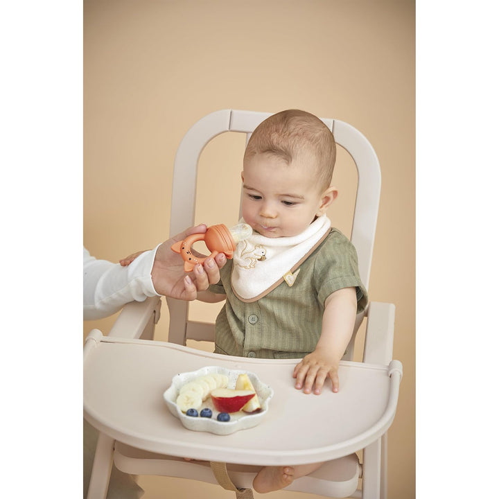 Kaloo – Set mit Lätzchen und Nager-Beissring Eichhörnchen – Babyzubehör für die Beikost – Weiches Si