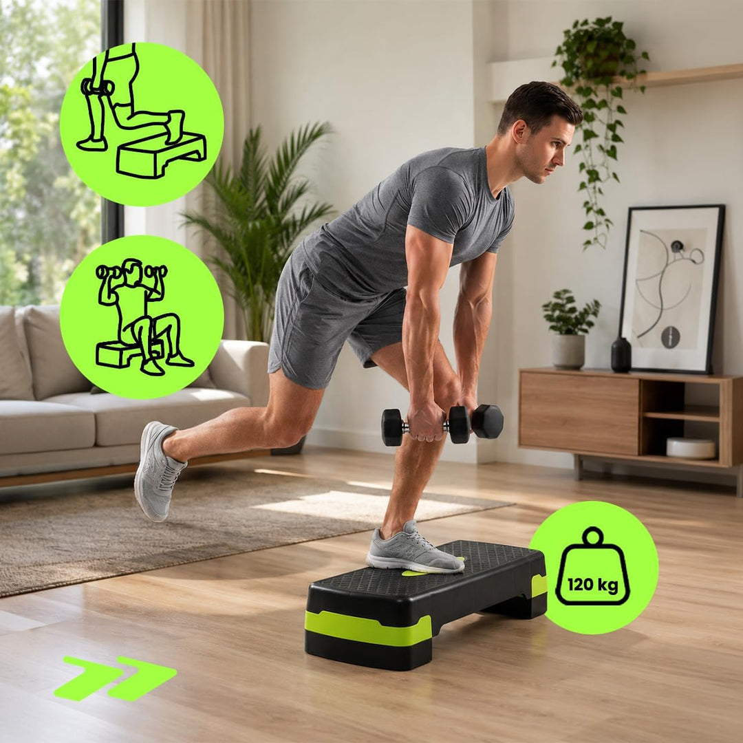 Stepper Fitness Aerobic Step 3 Stufen 10/15/20 cm, 120 kg 67 x 27 cm, Höhenverstellbares Steppbrett