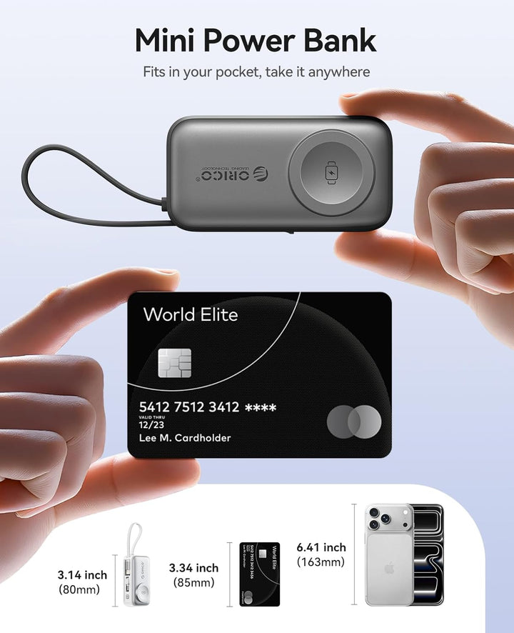 ORICO Mini Powerbank 5000mAh, PD 22,5W Externe Handyakkus mit Klappbarem USB-C Stecker & Lightning K