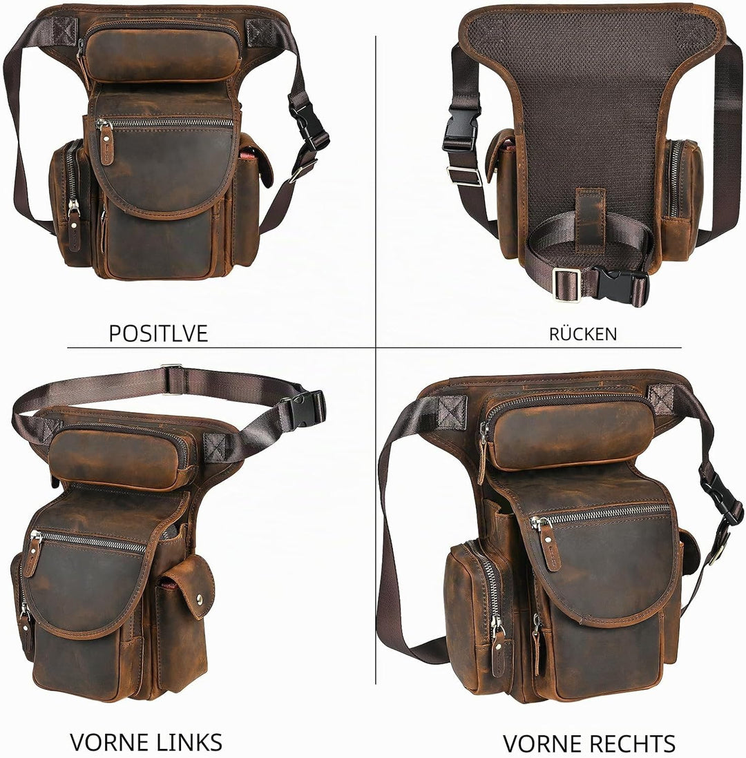 Herren Canvas + Leder Motorrad Reiten Tasche Beinbeutel Beintasche Aussenbeintasche Hüfttasche Drop