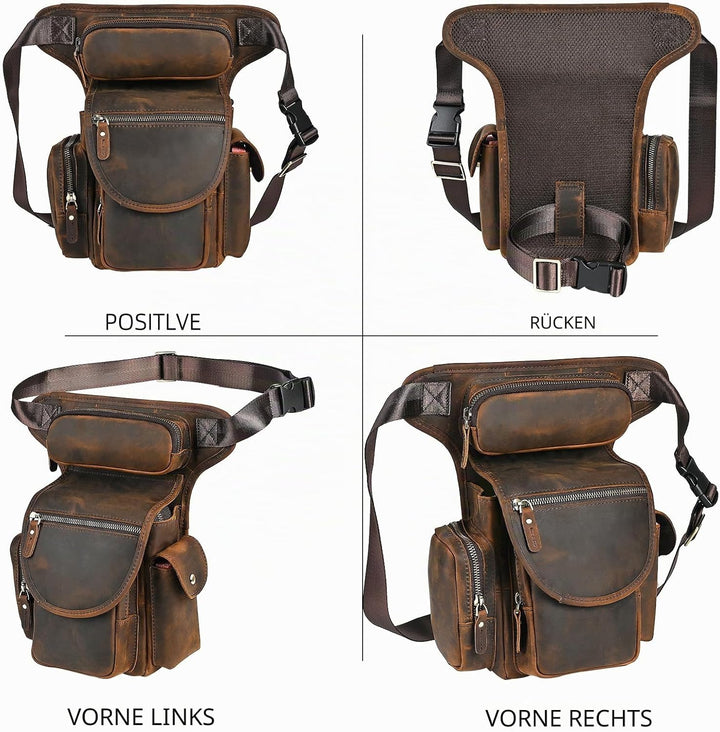 Herren Canvas + Leder Motorrad Reiten Tasche Beinbeutel Beintasche Aussenbeintasche Hüfttasche Drop