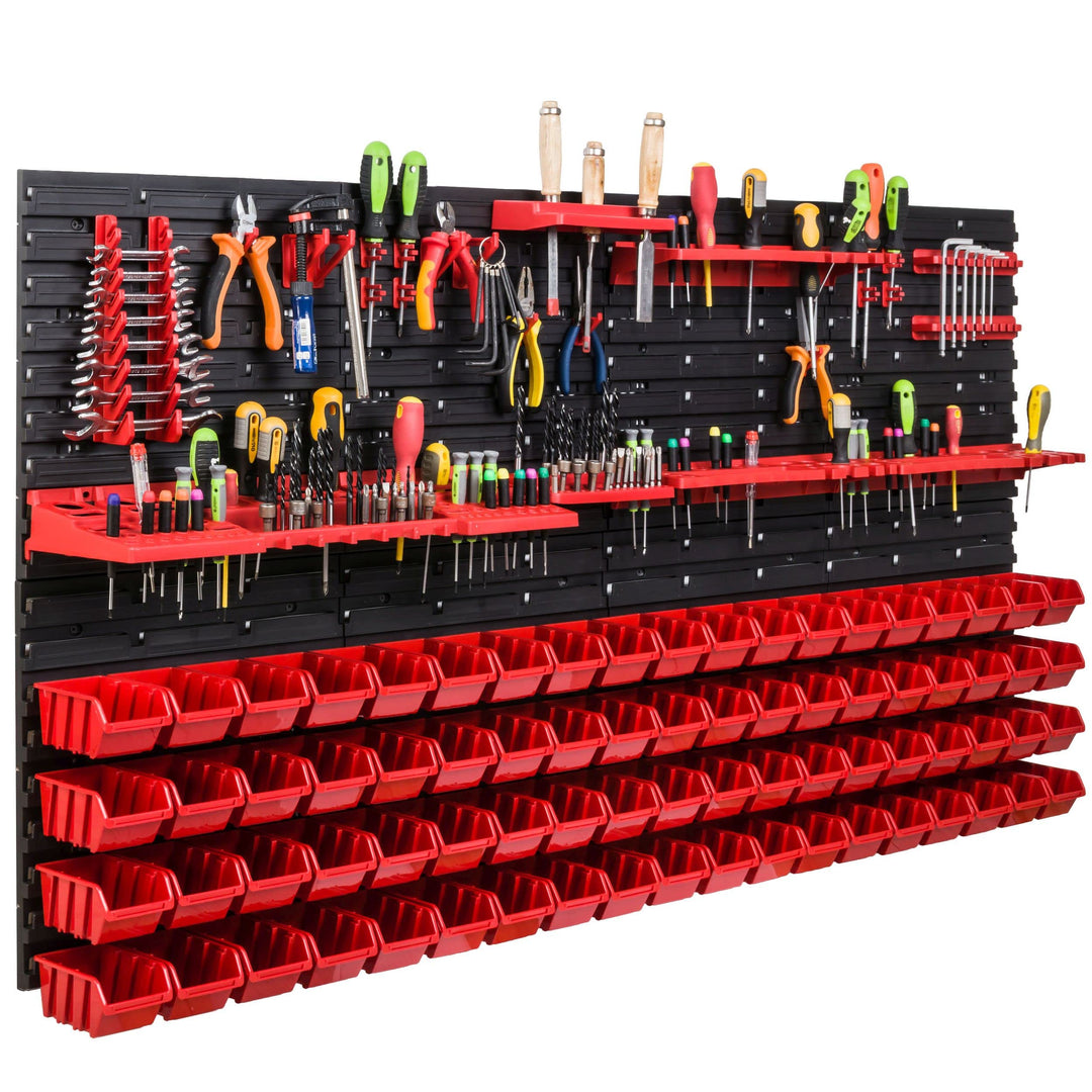Lagersystem Werkstattregal | 156 x 78 cm | 76 stck. Box | Wandregal mit Werkzeughalterungen und Stap