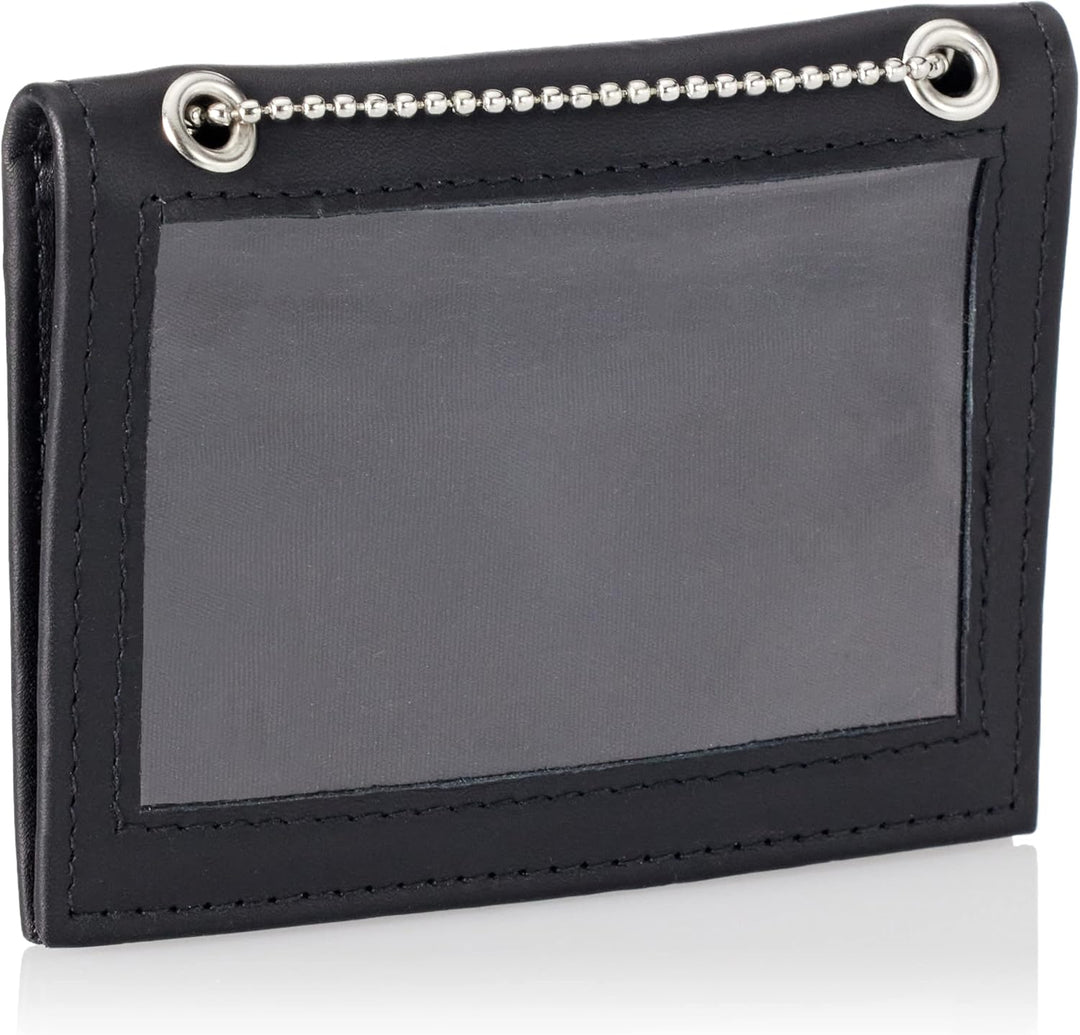 Ausweismappe Ovalfenster/Leder inkl. Metallkette/Prägung, Onsesize Schwarz Onsesize, Schwarz Onsesiz