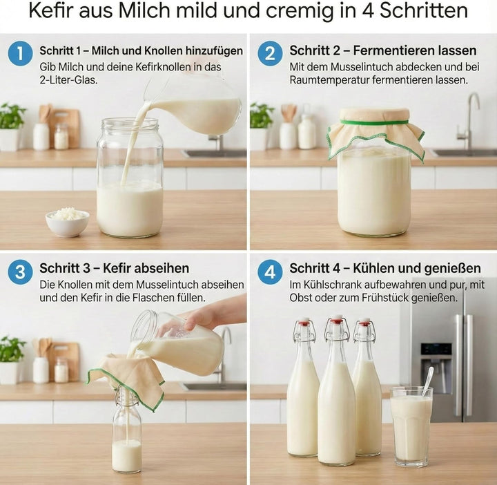 Kefir & Kombucha Starter Set | 2L Glasgefäss | 3 hermetische 750ml Bügelflaschen | 10cm Trichter & M
