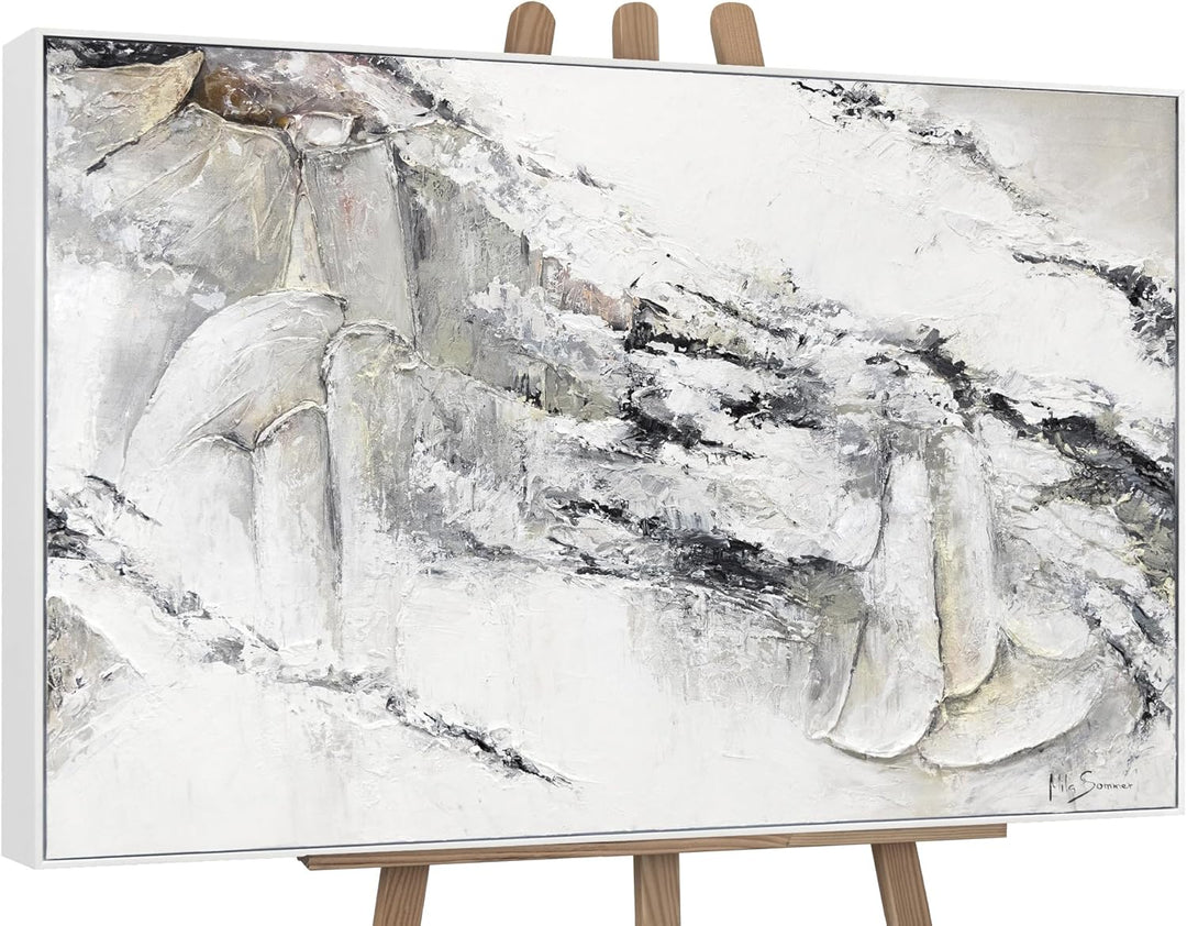 YS-Art Abstrakt XXL Acryl Gemälde auf Leinwand mit Rahmen Renaissance handgemalt Wandbilder Wohnzimm