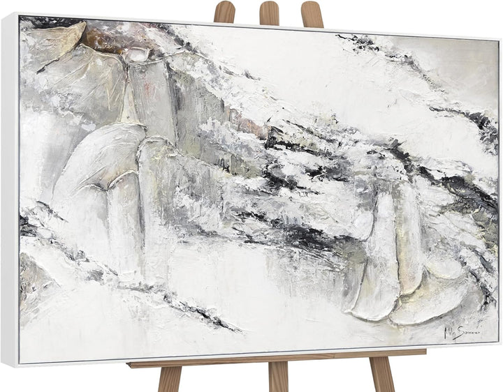 YS-Art Abstrakt XXL Acryl Gemälde auf Leinwand mit Rahmen Renaissance handgemalt Wandbilder Wohnzimm