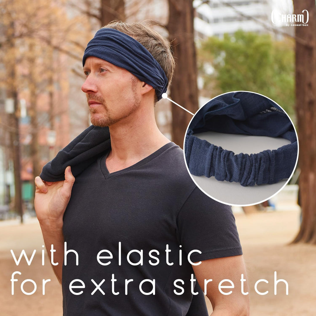 CHARM Damen & Herren Bandana-Stirnband aus Baumwolle, Elastisches Yoga Haarband, Boho Haar Tuch L Be