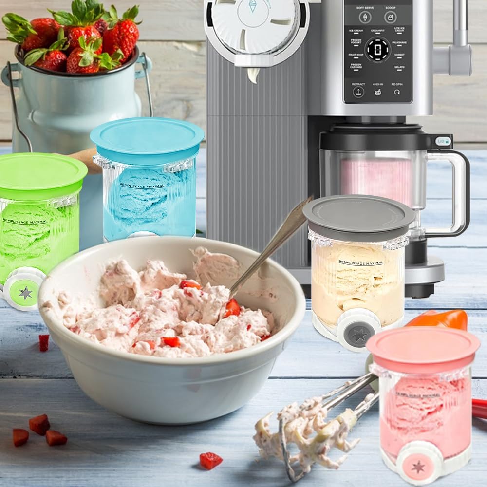 4 Stück Behälter für Ninja Creami Deluxe Pints, 480 ml Ersatz für Ninja Creami Deluxe Pints und Deck