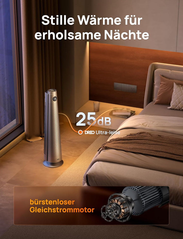 Dreo Heizlüfter Energiesparend, 2000W Elektrische Heizung mit Fernbedienung, 25 dB Leise, 120° Oszil