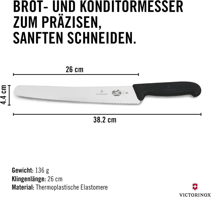 Victorinox Fibrox Konditorsäge mit Wellenschliff, Langes Küchenmesser für Kuchen und Backwaren, 26 c