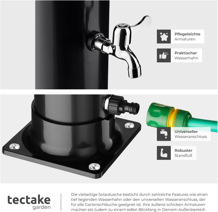 tectake® Gartendusche mit Duschkopf gross und Wasserhahn für Füsse, Solardusche 20l, solar Shower Au